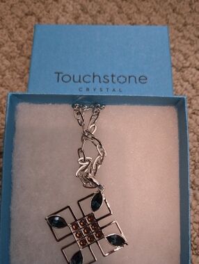 Touchstone Crystal Silver Pendant with Blue and Amber Accents